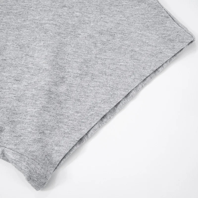 Gray Cropped T-shirt Women's O-neck Corset Tops Fashion Casual Solid Streetwear Spring Summer Short Tee Shirts for Girls