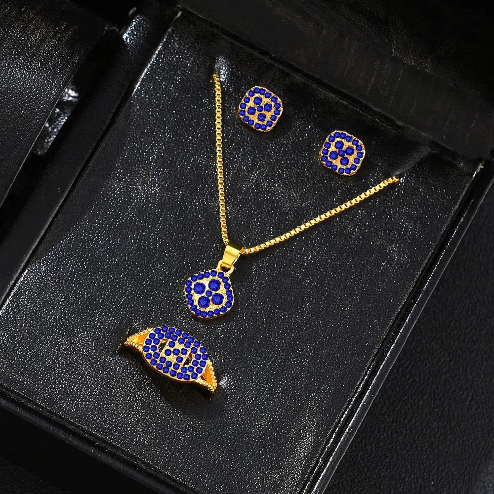 Luxury Cube Jewelry Set, Women's Elegant Necklace, Earrings & Ring Set