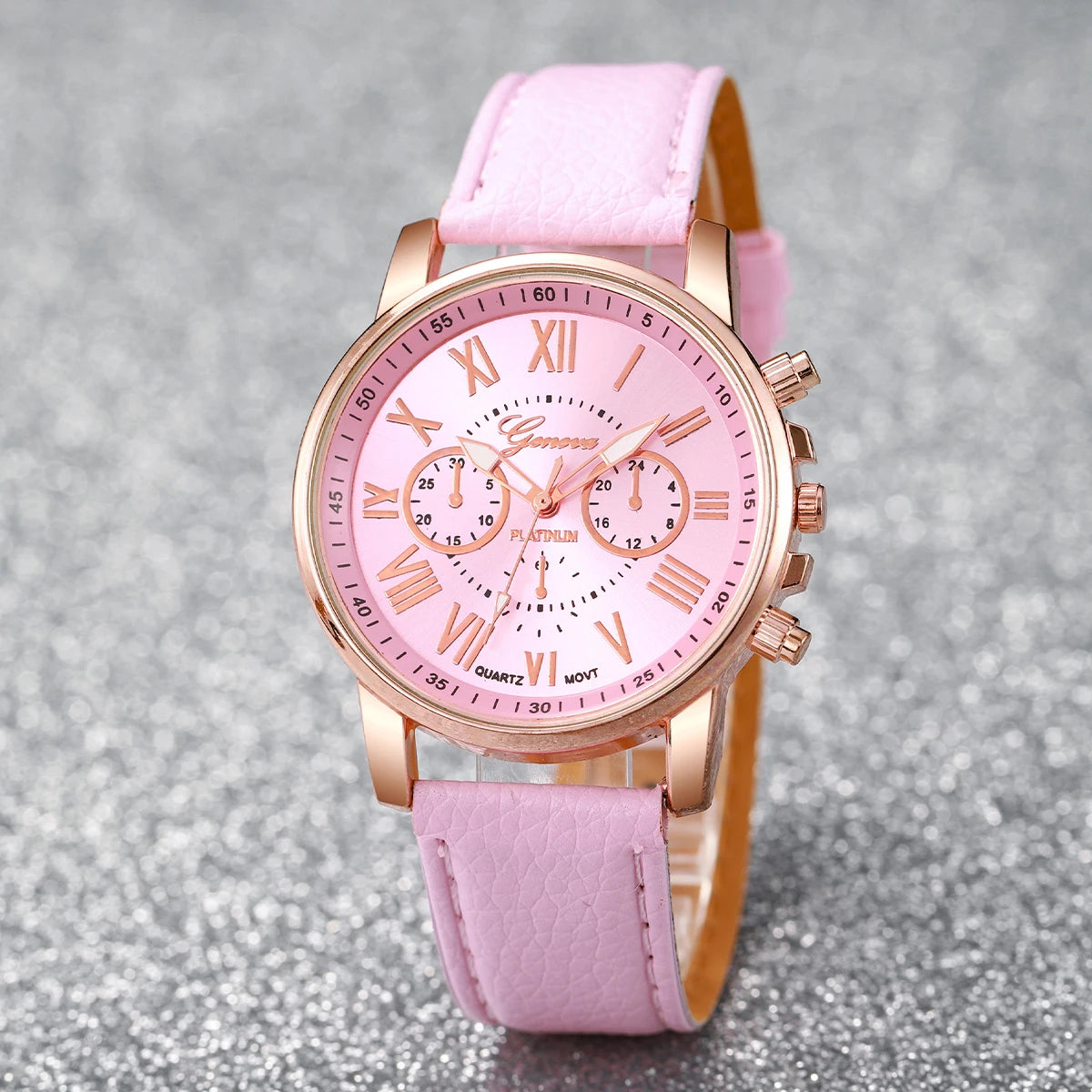 Women's Quartz Watch Leather Band Analog Wrist Watches Heart Rhinestone Jewelry Set(Without Box)