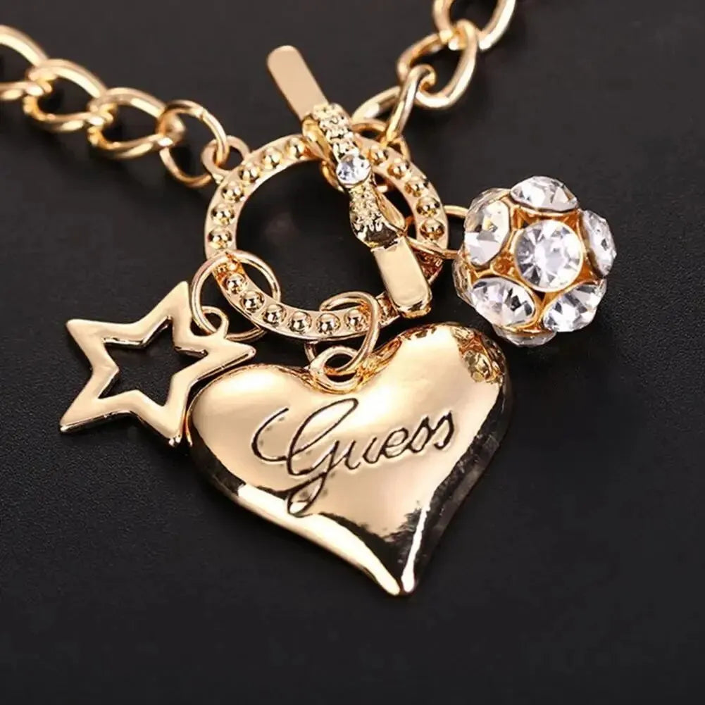 Big Heart Charm Hallow out Star Fire Ball Bracelet For Women