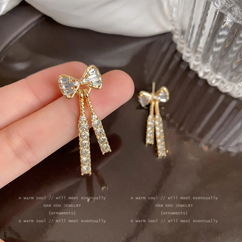 Gold Color Shiny Bow Stud Earrings