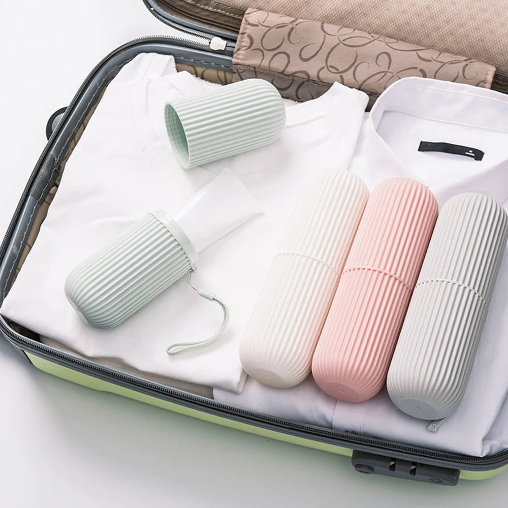 Travel Toothbrush Box Vertical Stripe Portable Mouthwash Cup Brushing Cup