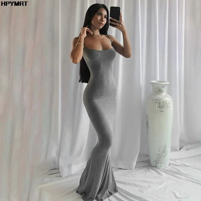 Satin Slip Sleeveless Backless Slim Sexy Maxi Dress