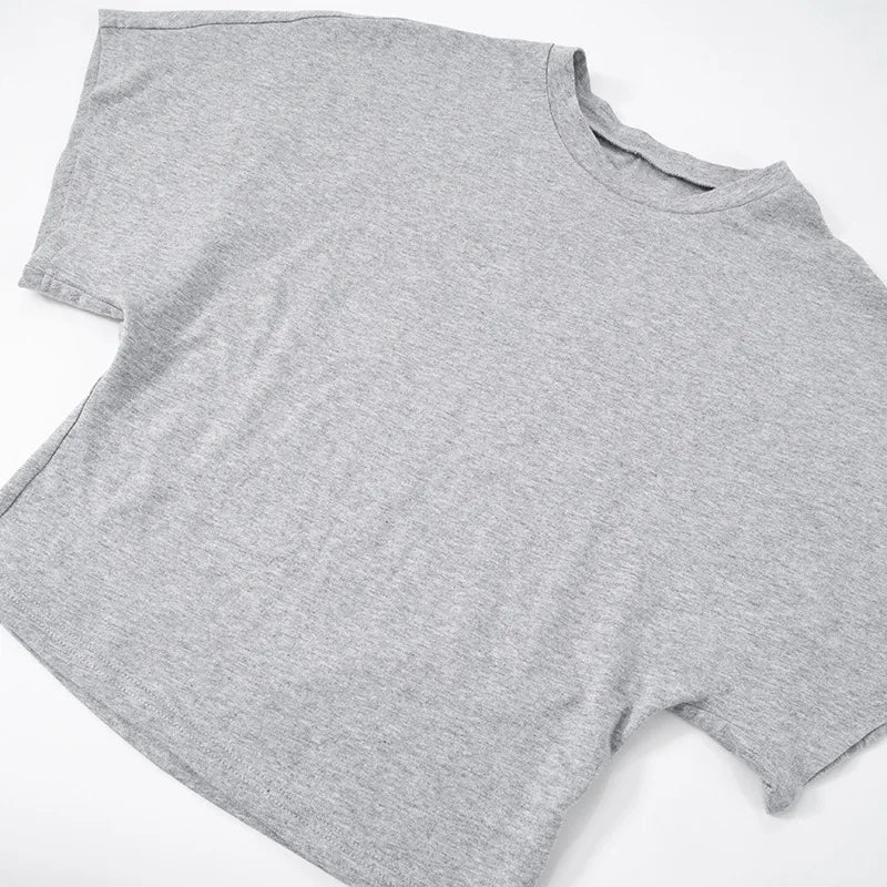 Gray Cropped T-shirt Women's O-neck Corset Tops Fashion Casual Solid Streetwear Spring Summer Short Tee Shirts for Girls