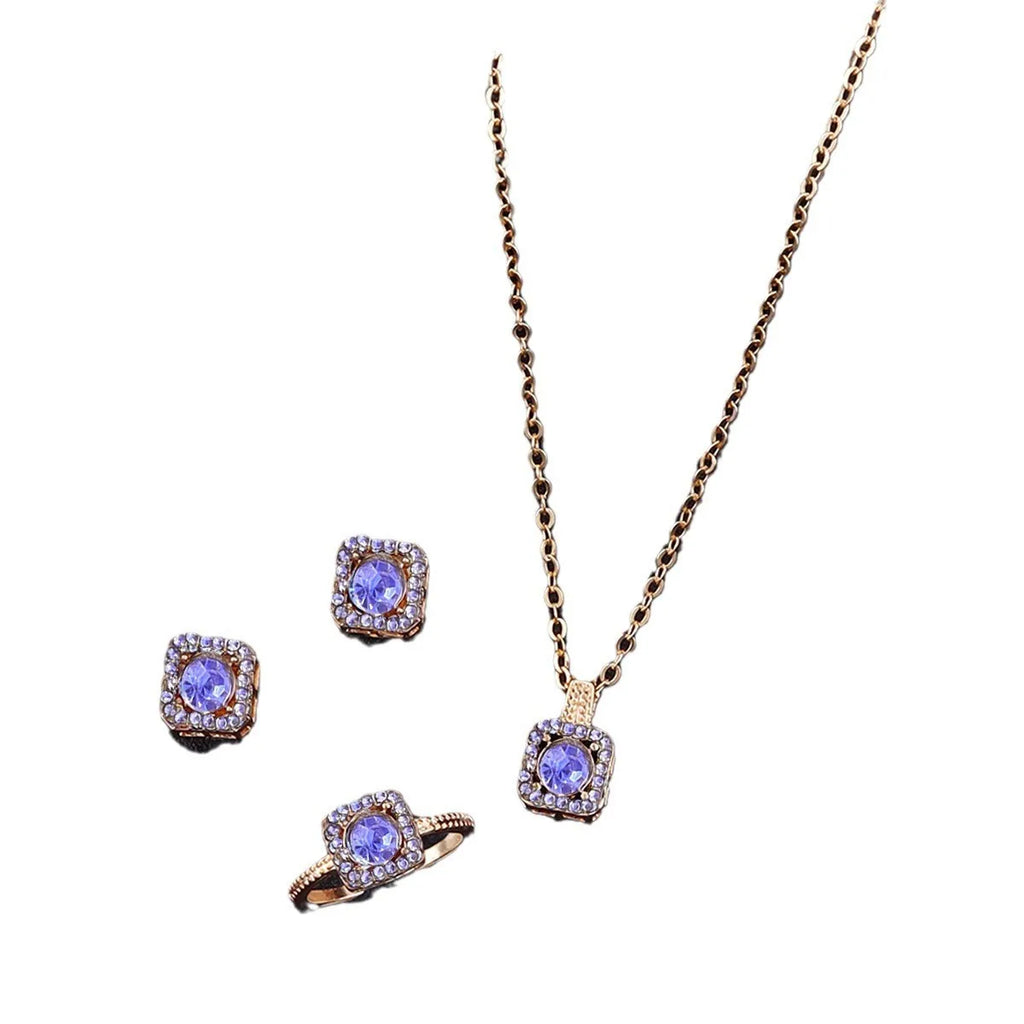 Luxury Cube Jewelry Set, Women's Elegant Necklace, Earrings & Ring Set