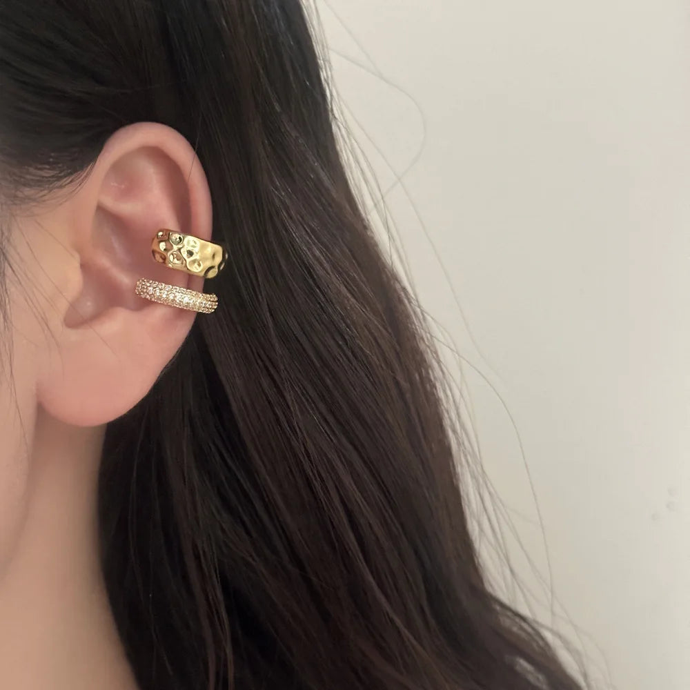 Shiny Rhinestones Exquisite Premium Metal Double Layered Ear Bone Clips for Women